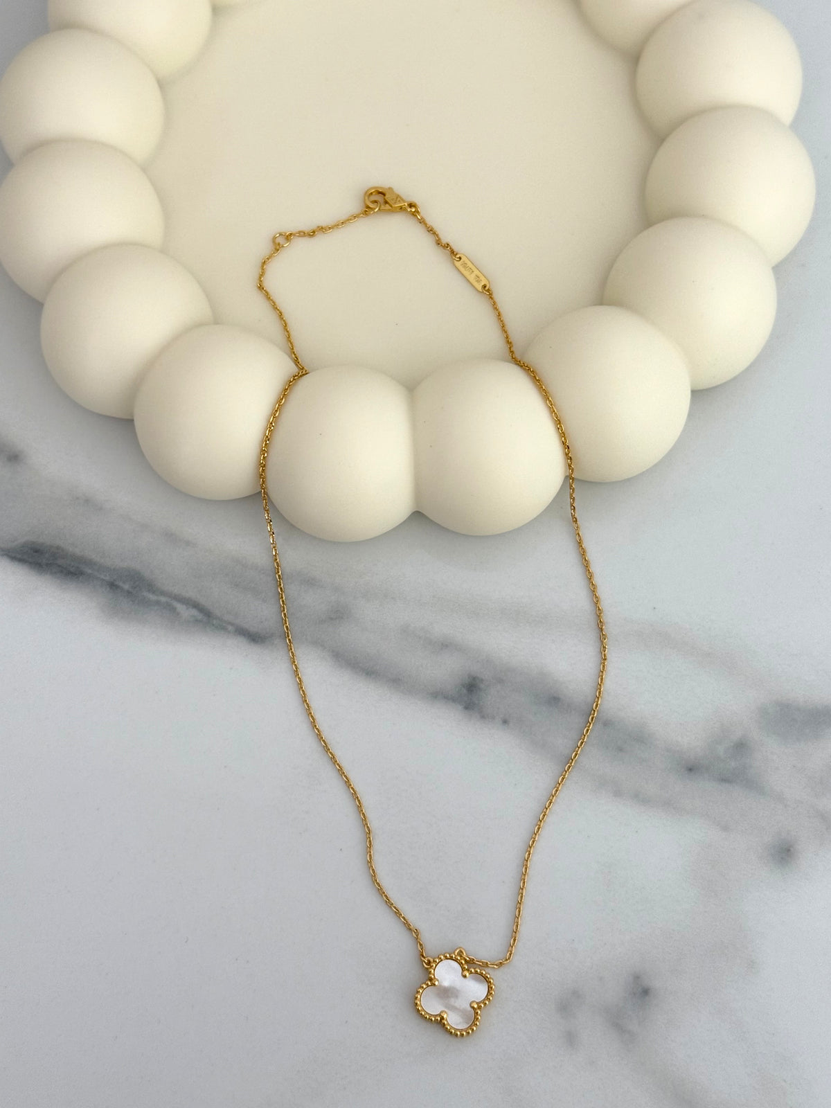 White Pearl Clover Necklace