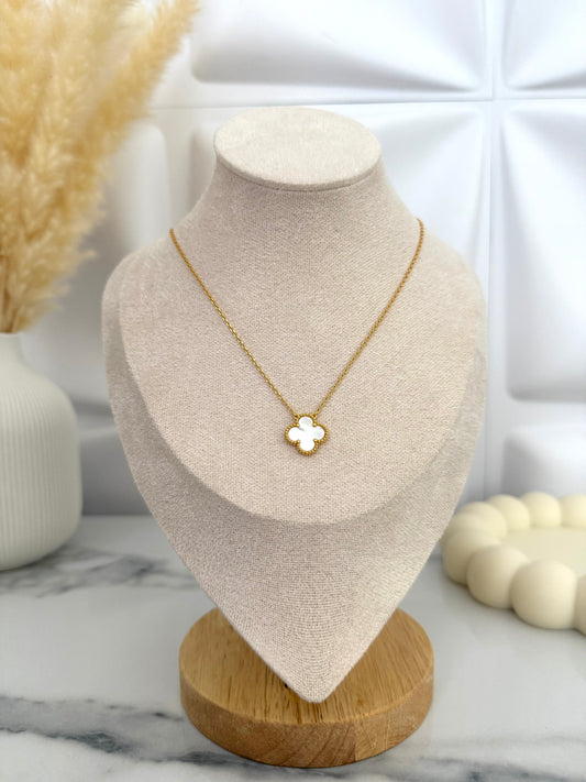 White Pearl Clover Necklace